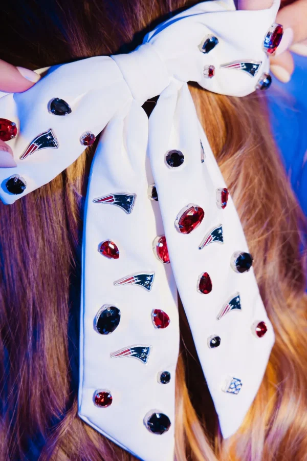 New England Patriots White Bow Barrette-Brianna Cannon Discount