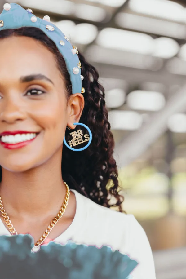 North Carolina TAR HEELS Blue Pavé Hoop Earrings-Brianna Cannon Fashion