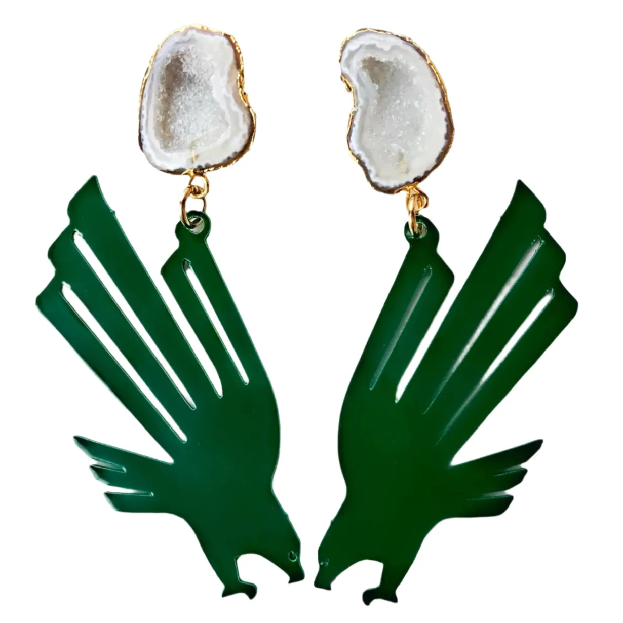 north_texas_green_eagle_l_0.webp North Texas Green Eagle Logo Earrings with White Geode-Brianna Cannon Online