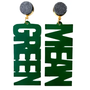 North Texas Green "MEAN GREEN" Earrings with Black Druzy-Brianna Cannon Online