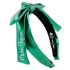 North Texas Green Thin Embroidered Ribbon Bow Headband-Brianna Cannon Clearance