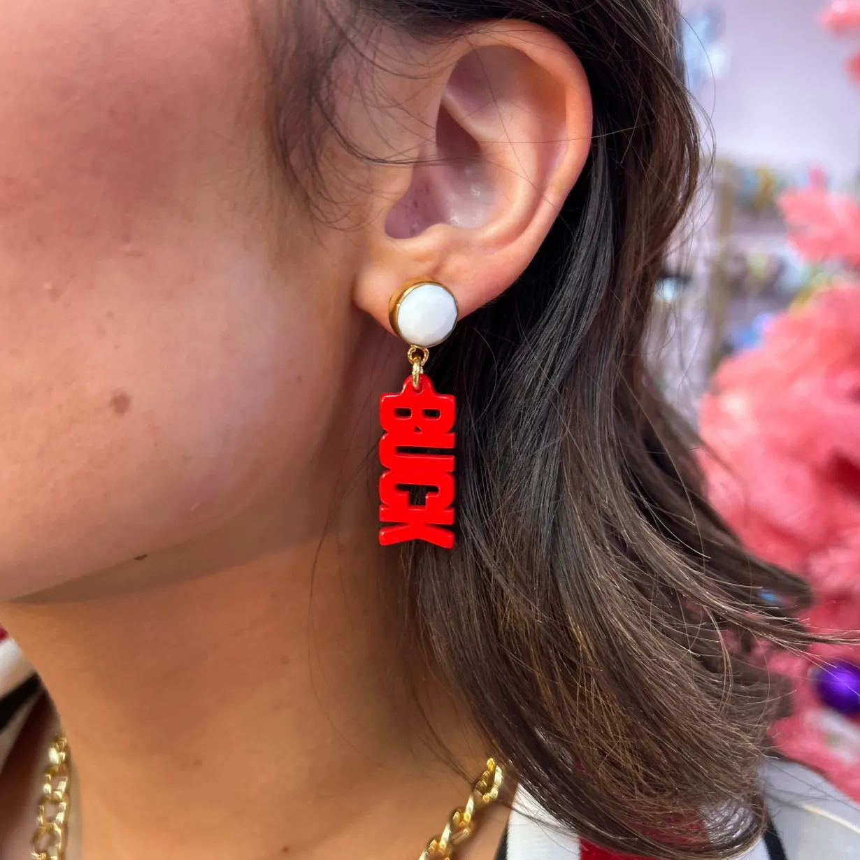 ohio_state_mini_red_buck__1.webp Ohio State Mini Red BUCK EYES Earrings-Brianna Cannon Fashion