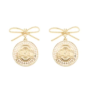 Ohio State Pearl Bow Medallion Earrings-Brianna Cannon Best