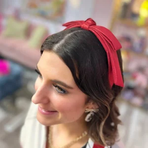 Ohio State Scarlet Thin Embroidered Ribbon Bow Headband-Brianna Cannon Discount