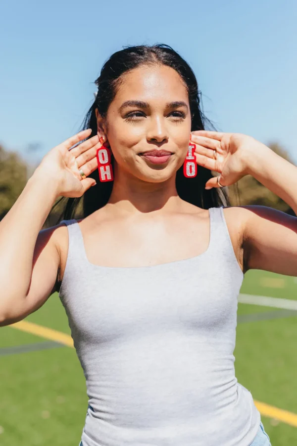 Ohio State Silver Glitter OHIO Earrings-Brianna Cannon Discount