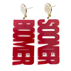 Oklahoma Crimson and White BOOMER SOONER Earrings-Brianna Cannon New