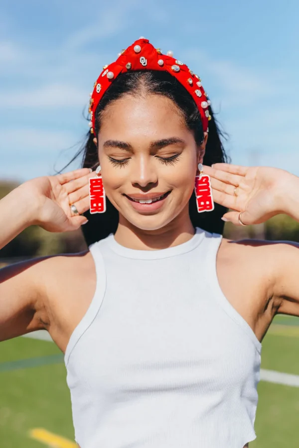 Oklahoma Crimson and White BOOMER SOONER Earrings-Brianna Cannon New