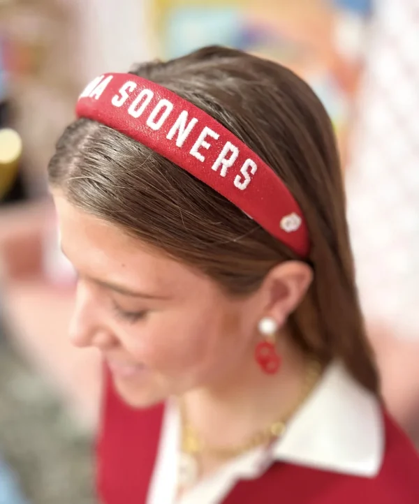 Oklahoma Crimson Thin Embroidered Headband-Brianna Cannon New