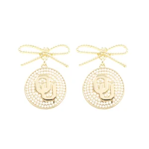 Oklahoma Pearl Bow Medallion Earrings-Brianna Cannon New
