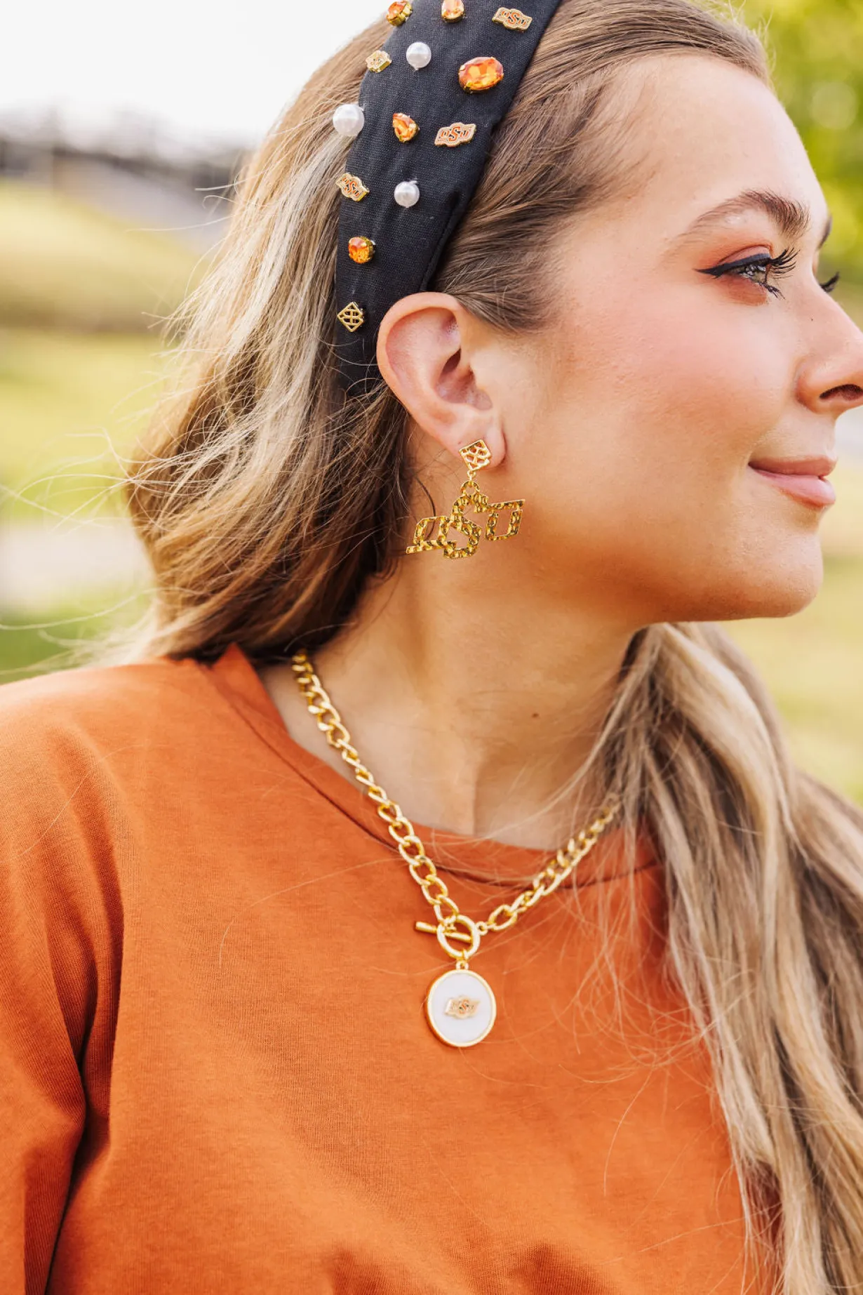 oklahoma_state_gold_logo__1.webp Oklahoma State Gold Logo Earring with BC Logo-Brianna Cannon Hot