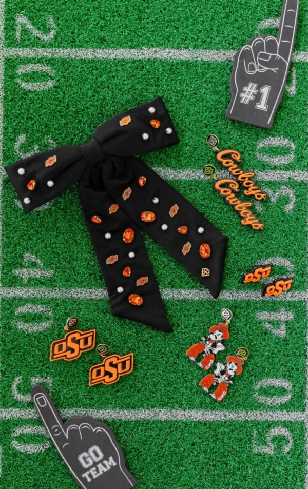 Oklahoma State Orange Glitter Pistol Pete Earrings-Brianna Cannon Discount