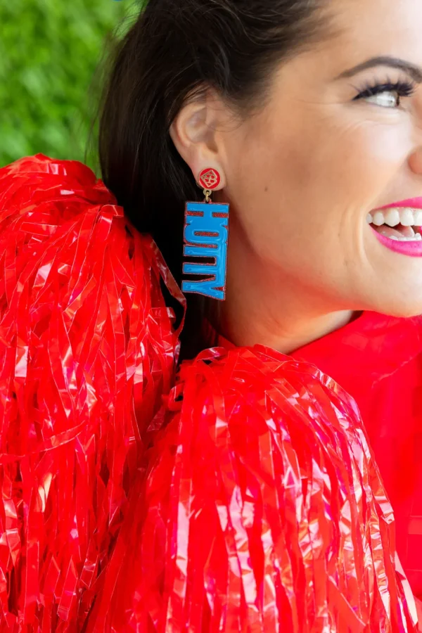 Ole Miss Powder Blue and Red Glitter HOTTY TODDY Earrings-Brianna Cannon Sale