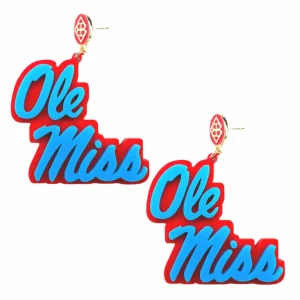 Ole Miss Powder Blue & Red Ole Miss Script Earrings with Red Logo Top-Brianna Cannon Online