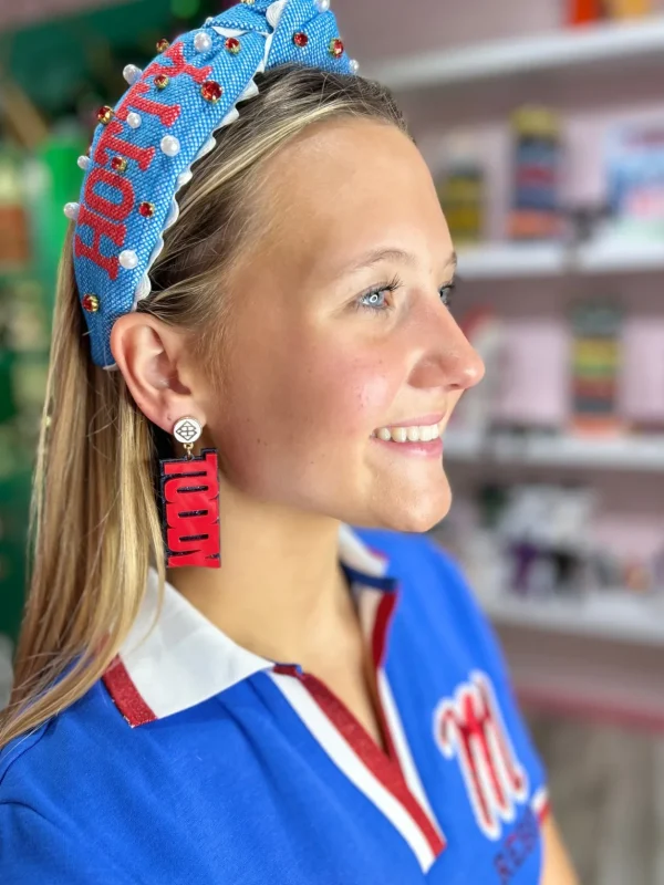 Ole Miss Red and Navy Glitter HOTTY TODDY Earrings-Brianna Cannon Hot