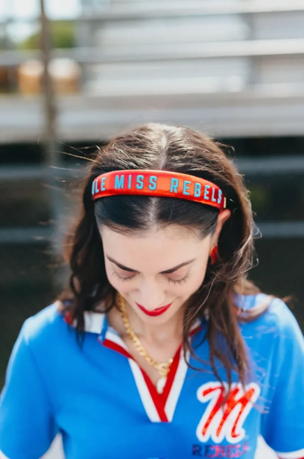 Ole Miss Red Thin Embroidered Headband-Brianna Cannon Clearance