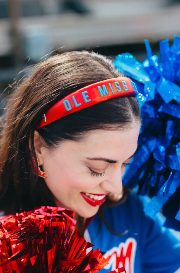 Ole Miss Red Thin Embroidered Headband-Brianna Cannon Clearance