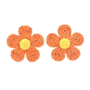 Orange Raffia Daisy Earrings-Brianna Cannon Online