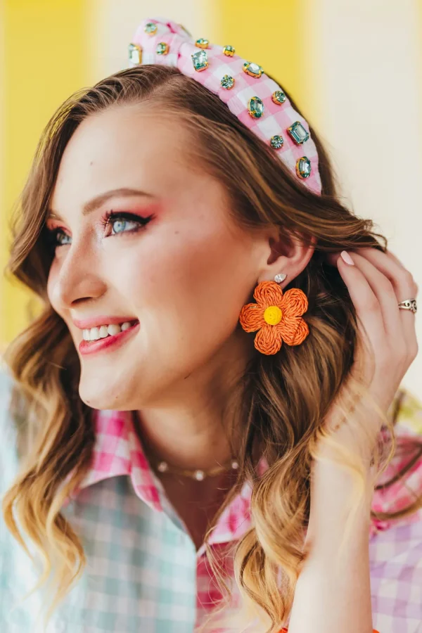 Orange Raffia Daisy Earrings-Brianna Cannon Online