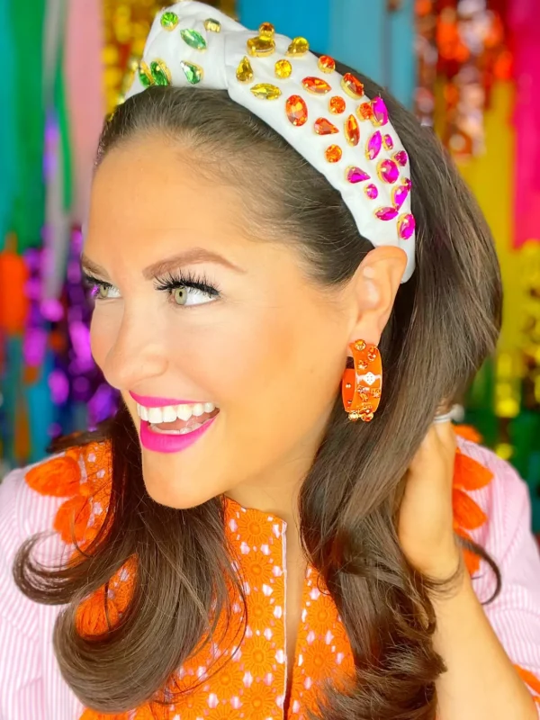 Orange Resin Hoops with Orange Crystals-Brianna Cannon Fashion