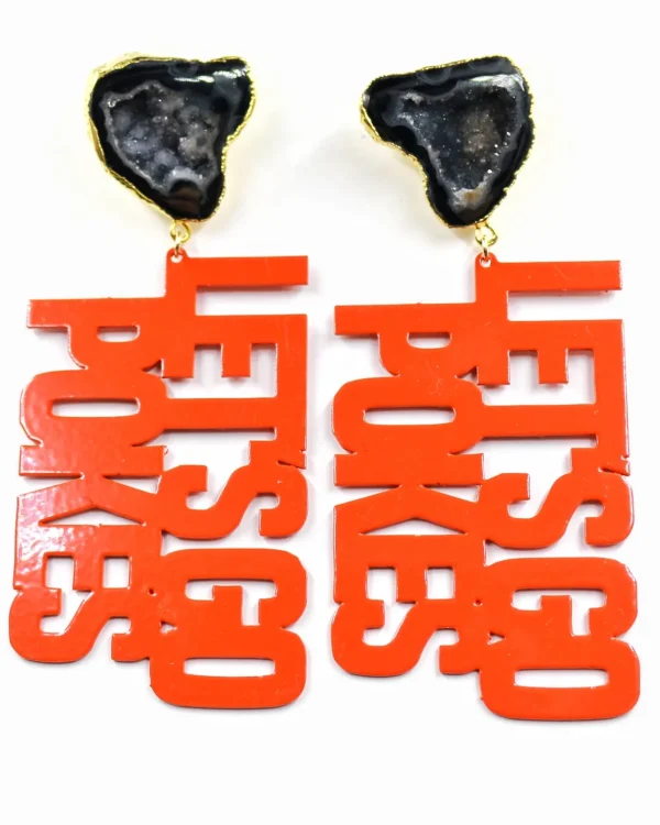 OSU Orange LET'S GO POKES Earrings with Black Geode-Brianna Cannon Clearance