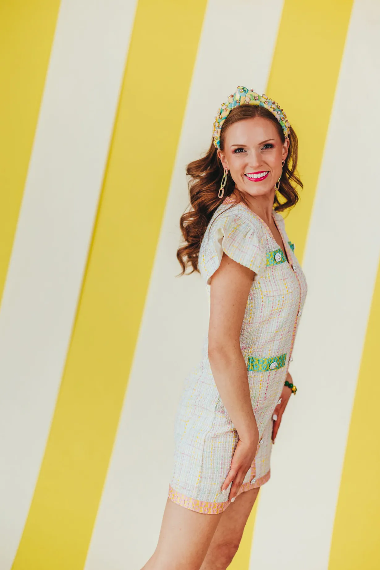 pastel_tweed_dress_with_f_14.webp Pastel Tweed Dress with Floral Trim-Brianna Cannon Discount