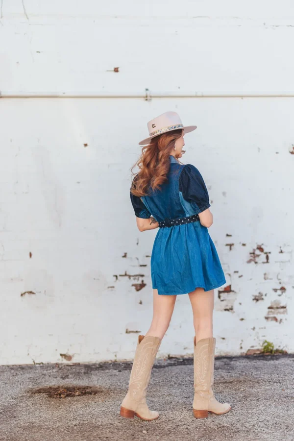 Patchwork Denim Dress with Belt-Brianna Cannon Online