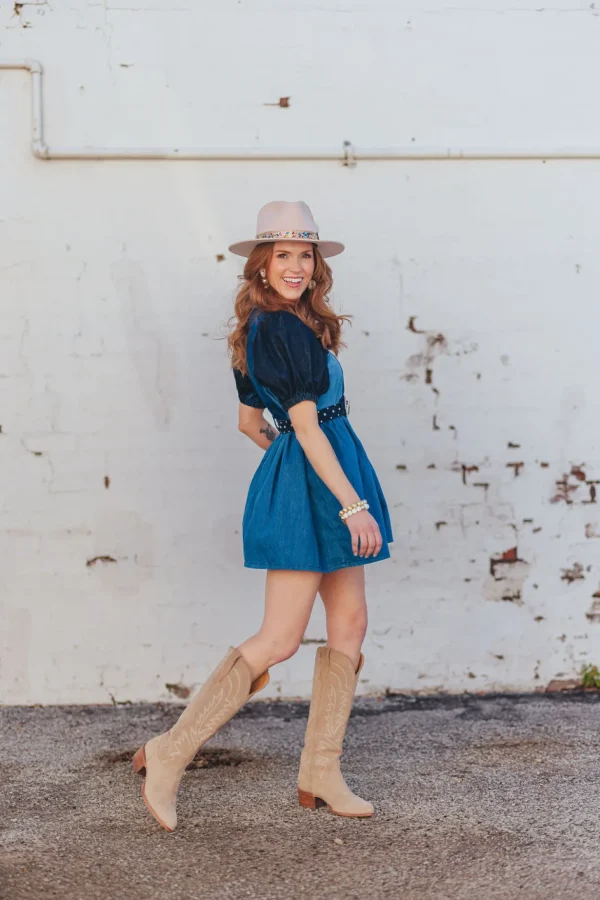 Patchwork Denim Dress with Belt-Brianna Cannon Online