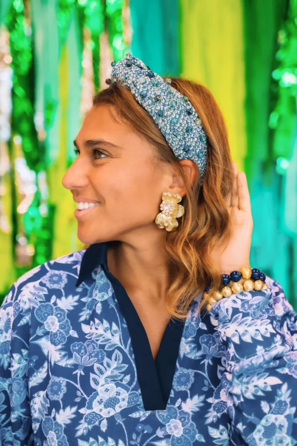 Peacock Blue Headband with Blue Marbled Beads-Brianna Cannon Outlet