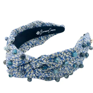 Peacock Blue Headband with Blue Marbled Beads-Brianna Cannon Outlet