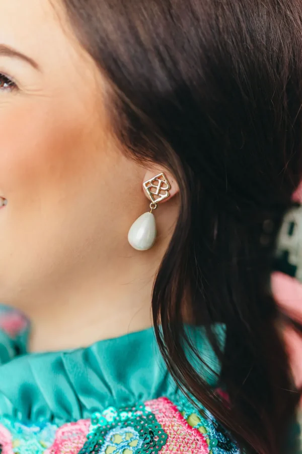 Pearl Drop Earrings with BC Logo-Brianna Cannon Best