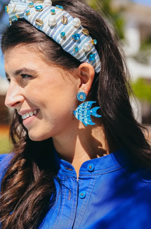 Pearly Blue Fish Earrings-Brianna Cannon New