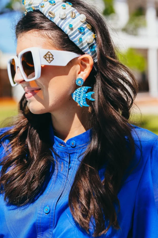 Pearly Blue Fish Earrings-Brianna Cannon New