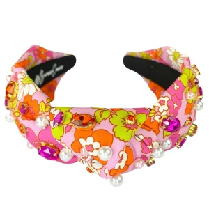 Pink and Orange Retro Floral Headband with Crystals and Pearls-Brianna Cannon Online