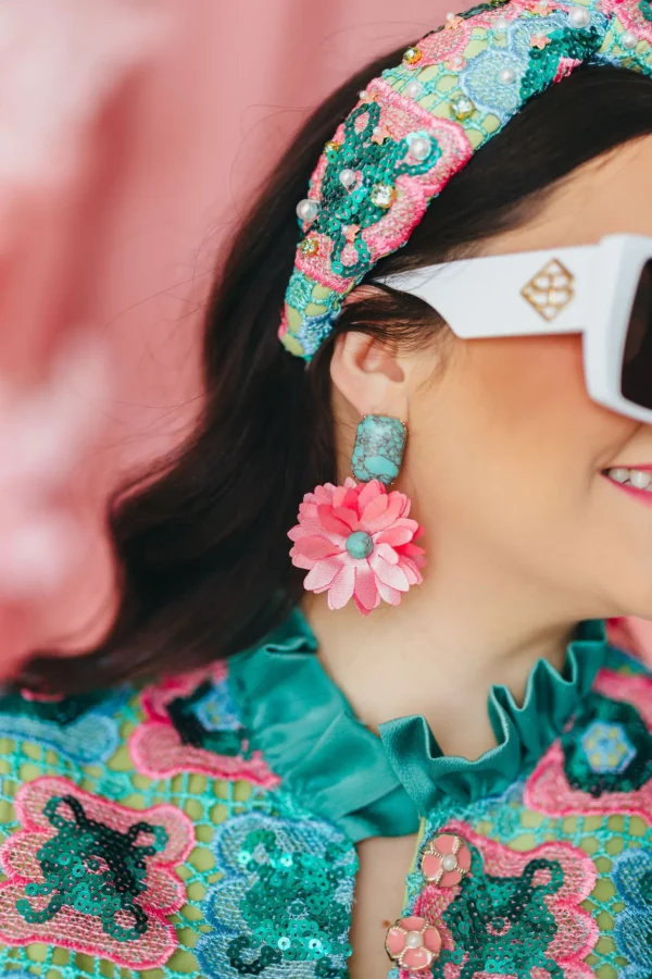 Pink and Turquoise Flower Earrings-Brianna Cannon Discount