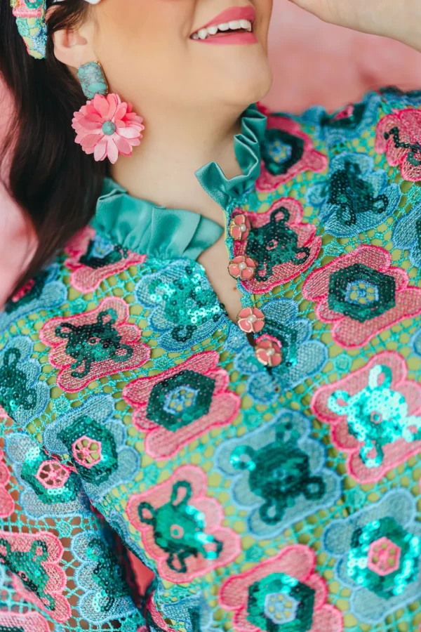 Pink and Turquoise Flower Earrings-Brianna Cannon Discount