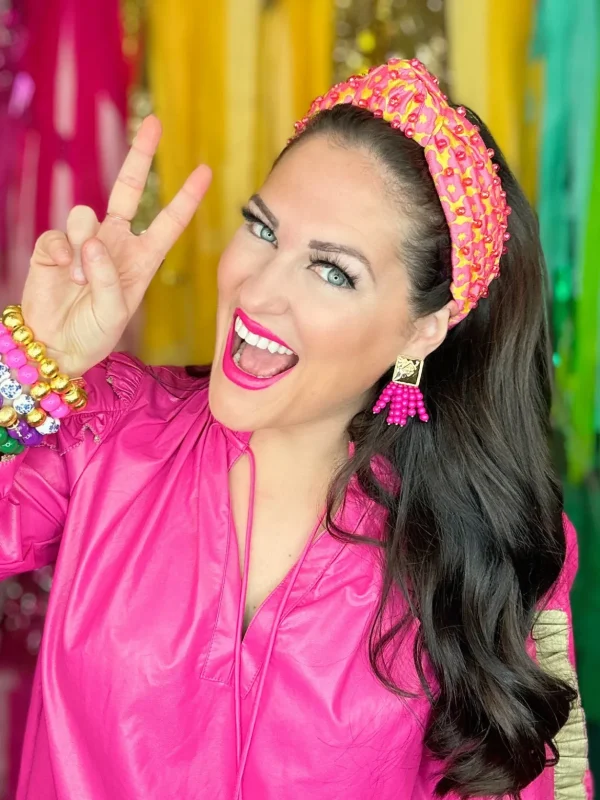 Pink and Yellow Flower Power Headband with Iridescent Beads-Brianna Cannon Discount