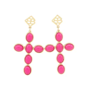 Pink Cabochon Cross Earrings-Brianna Cannon New