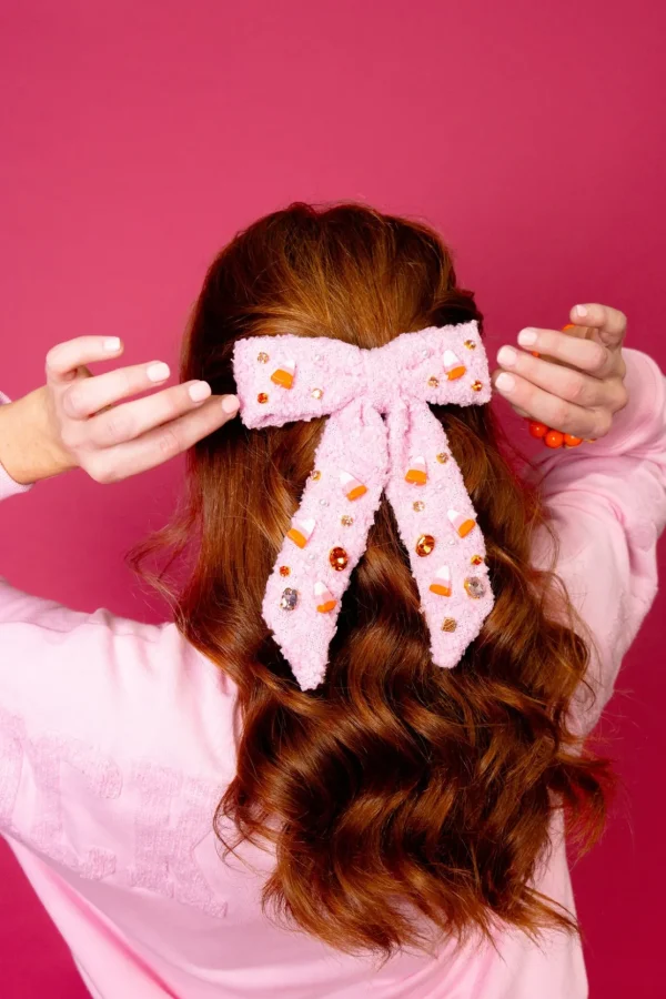Pink Candy Corn Bow Barrette With Crystals-Brianna Cannon Sale