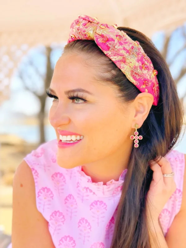 Pink Crystal Cross Earrings-Brianna Cannon Sale