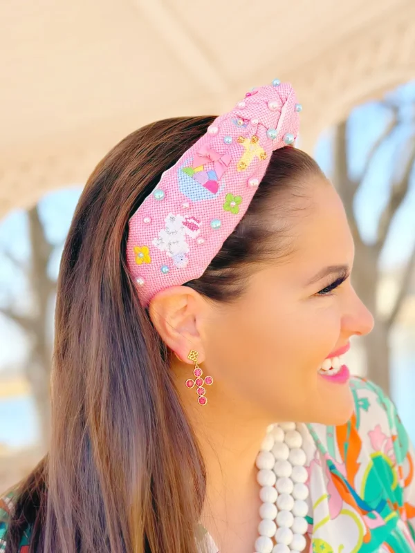 Pink Crystal Cross Earrings-Brianna Cannon Sale