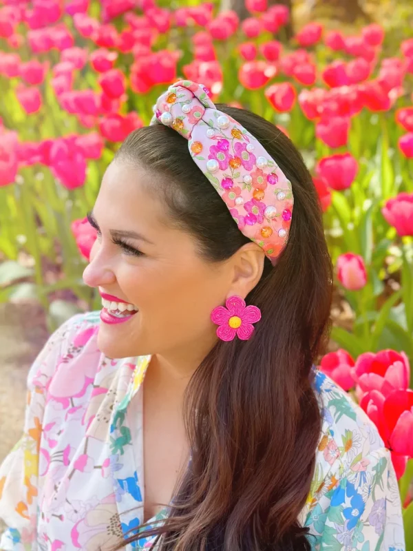 Pink Daisy Headband with Crystals and Pearls-Brianna Cannon Fashion