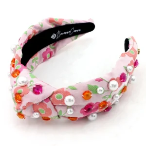 Pink Daisy Headband with Crystals and Pearls-Brianna Cannon Fashion