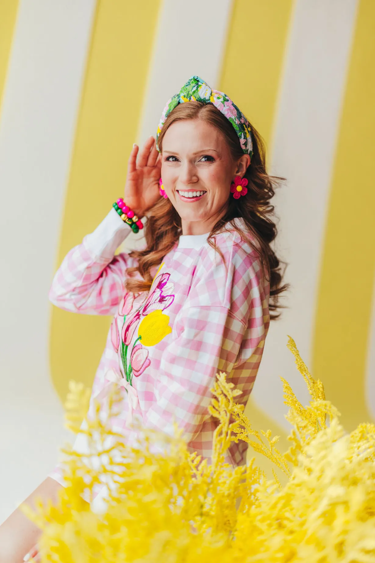pink_gingham_bouquet_swea_12.webp Pink Gingham Bouquet Sweatshirt PRE-ORDER (Est Ship 3/18)-Brianna Cannon New