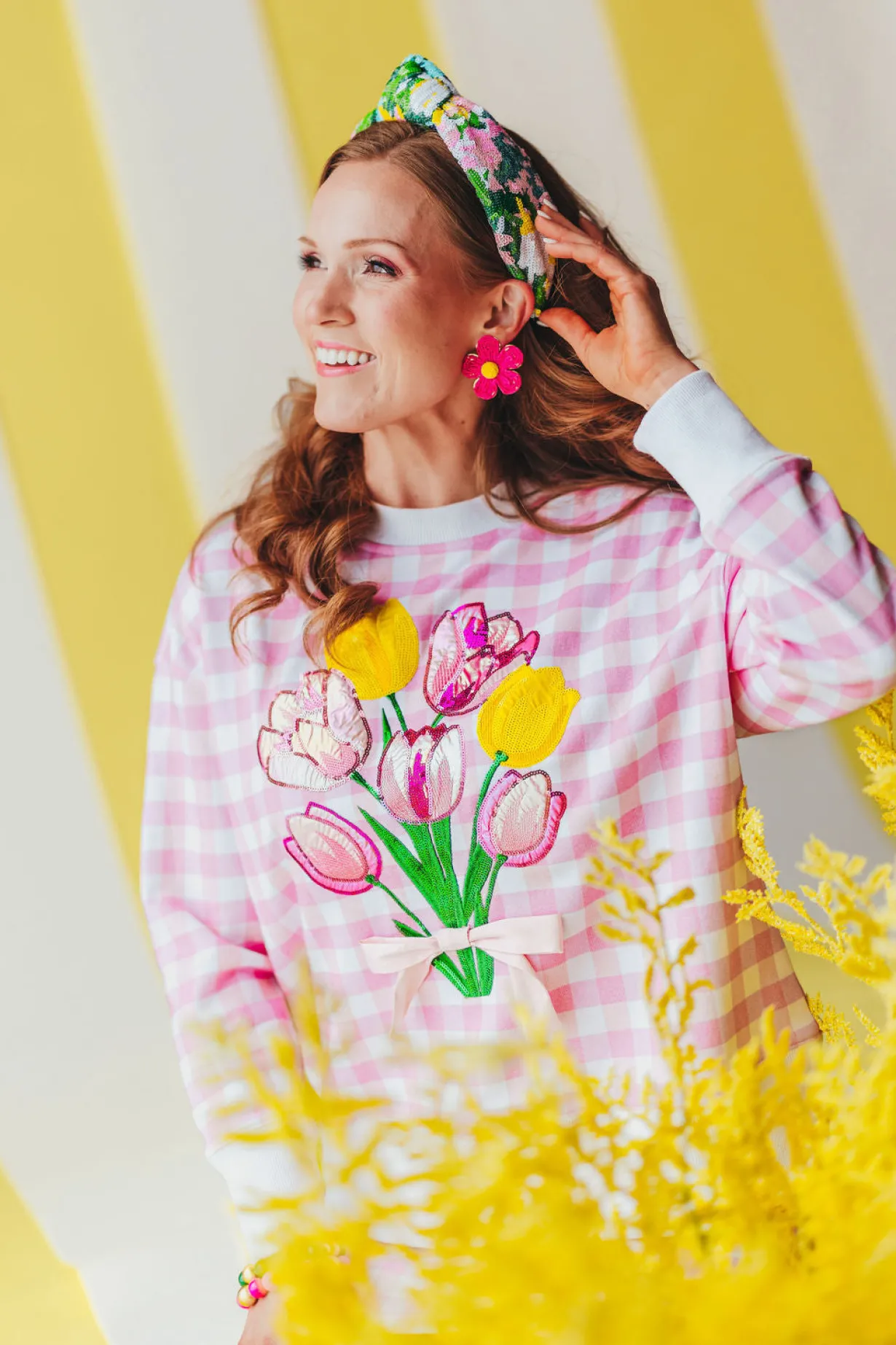 pink_gingham_bouquet_swea_2.webp Pink Gingham Bouquet Sweatshirt PRE-ORDER (Est Ship 3/18)-Brianna Cannon New