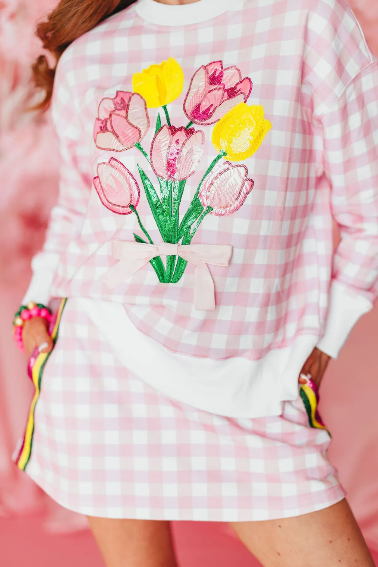 pink_gingham_bouquet_swea_3.webp Pink Gingham Bouquet Sweatshirt PRE-ORDER (Est Ship 3/18)-Brianna Cannon New