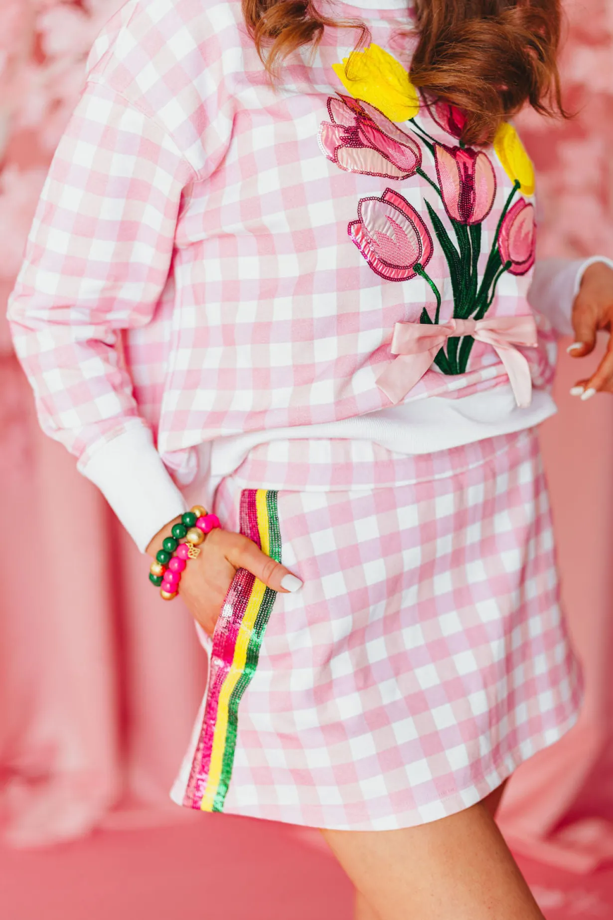 pink_gingham_bouquet_swea_4.webp Pink Gingham Bouquet Sweatshirt PRE-ORDER (Est Ship 3/18)-Brianna Cannon New