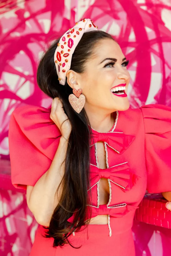 Pink Headband with Embroidered Lips and Crystals-Brianna Cannon Outlet