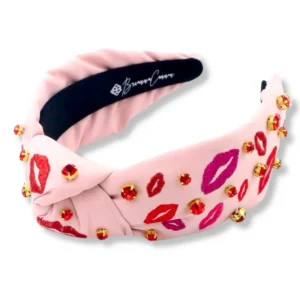 Pink Headband with Embroidered Lips and Crystals-Brianna Cannon Outlet