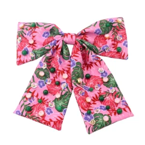Pink Luau Bow Barrette With Crystals & Beads-Brianna Cannon Online