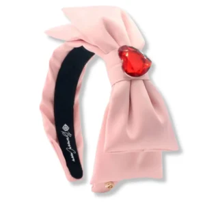 Pink Satin Side Bow Headband with Red Heart Crystal-Brianna Cannon Outlet